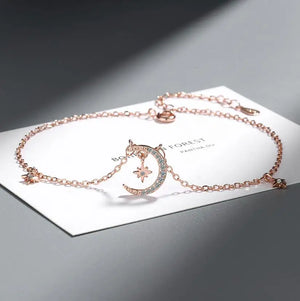 925 Silver Star Moon CZ Anklets For Women Lady DG0124