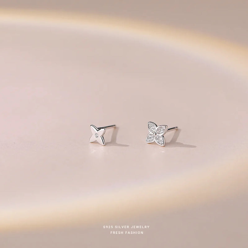 925 Silver Zirconia Clover Stud Earrings Jewelry