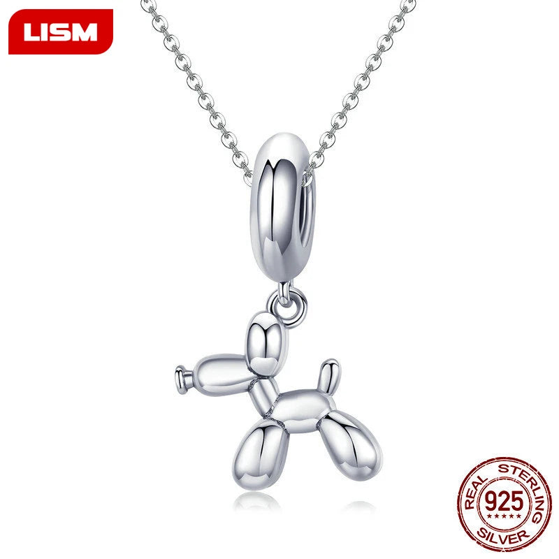 925 Silver Balloon Dog Pendant Animal Charms for Bracelet & Necklace