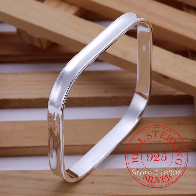925 Sterling Silver Small Square Bangle Bracelet