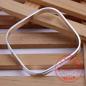 925 Silver Small Square Bangle Wedding Party Bracelet