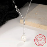925 Silver Baroque Pearl Tree Branch Pendant Necklace Women Party Jewelry