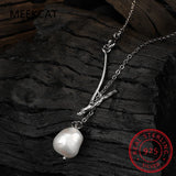 925 Silver Baroque Pearl Tree Branch Pendant Necklace Women Party Jewelry
