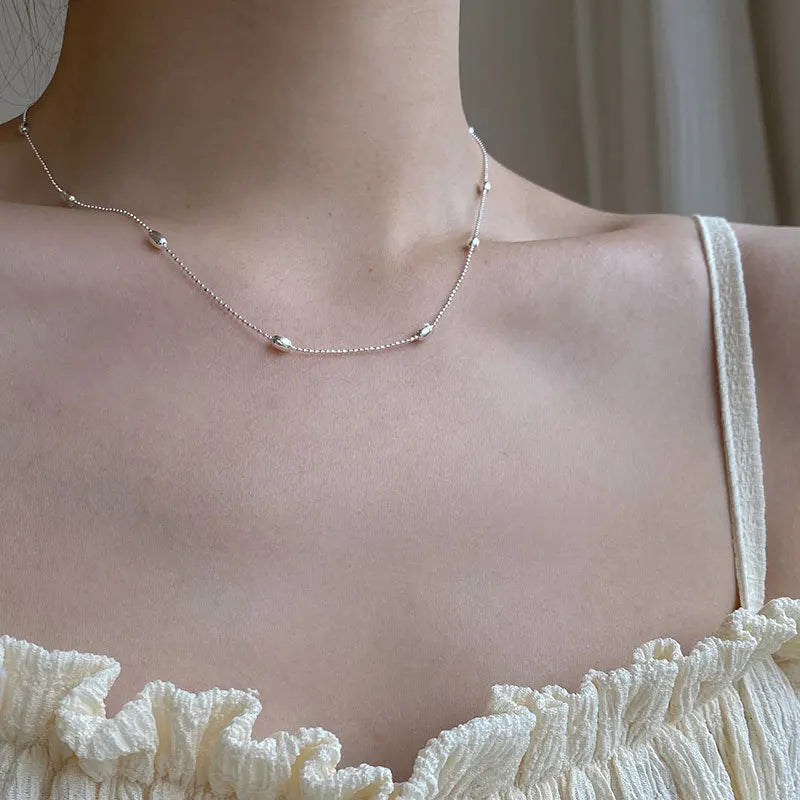 925 Silver Bead Chain Choker Necklaces for Women