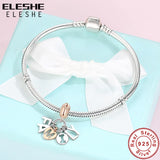 925 Silver Rose Family Heart Dangle Charms for Bracelet Necklace