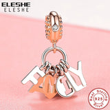 925 Silver Rose Family Heart Dangle Charms for Bracelet Necklace