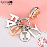 925 Silver Rose Family Heart Dangle Charms for Bracelet Necklace