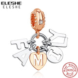 925 Silver Rose Family Heart Dangle Charms for Bracelet Necklace