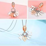 925 Silver Rose Family Heart Dangle Charms for Bracelet Necklace
