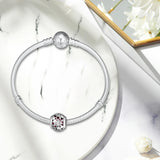 925 Sterling Silver Love Charm with Pink Crystal Bead for Bracelet