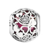 925 Sterling Silver Love Charm with Pink Crystal Bead for Bracelet