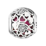 925 Sterling Silver Love Charm with Pink Crystal Bead for Bracelet