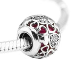925 Sterling Silver Love Charm with Pink Crystal Bead for Bracelet