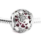 925 Sterling Silver Love Charm with Pink Crystal Bead for Bracelet