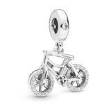 925 Silver Bicycle Dangle Charm CZ Beads for Bracelet DIY Jewelry Making
