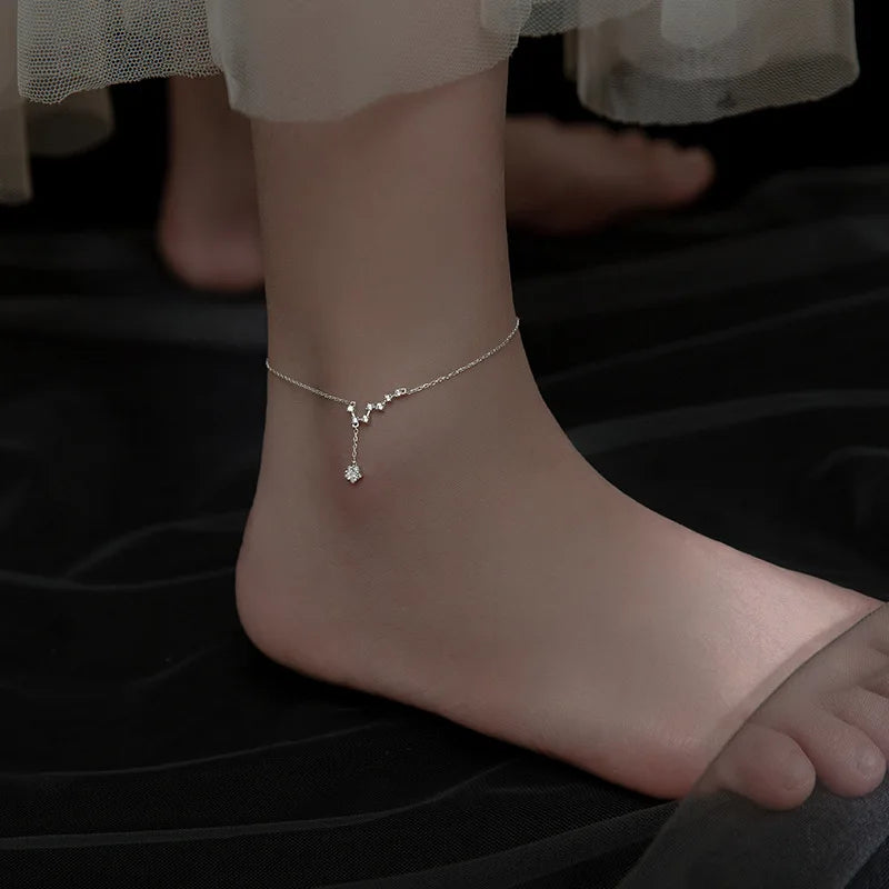 925 Silver Big Dipper Zircon Anklet Foot Chain Hypoallergenic