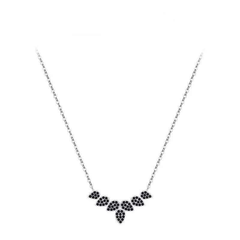 925 Silver Zircon Leaves Necklace Vintage Pendant Fine Jewelry