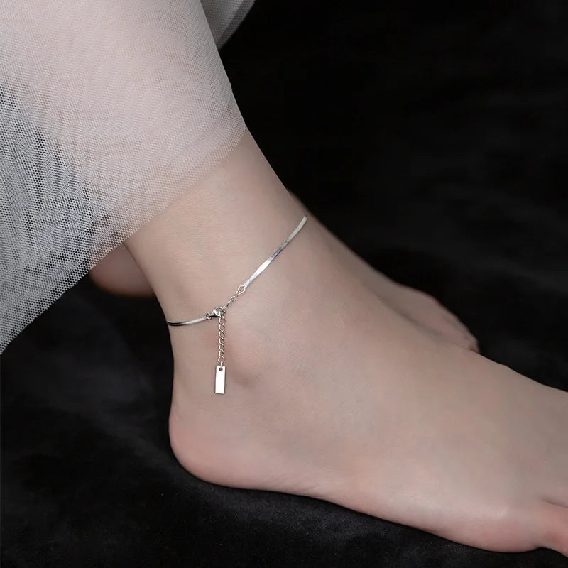 925 Silver Blade Chain Anklet with Tag Foot Chain