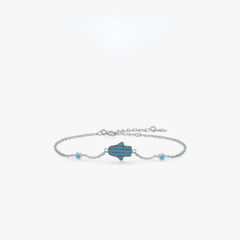 925 Silver Zircon Hamsa Hand Chain Bracelet for Women