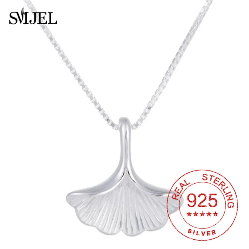 925 Silver Bohemian Ginkgo Leaf Necklace Pendant for Women