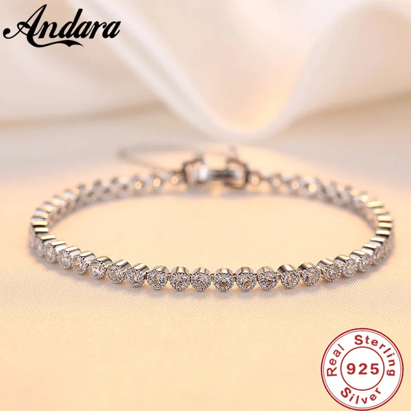 925 Silver Bracelet CZ Crystal Roman Bracelet Wedding Jewelry