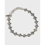 925 Silver Bracelet Cross Hollowed-out Hip Hop Chain Fine Jewelry