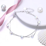 925 Silver Charm Bracelet Double Chains Cubic Crystal Women Mothers