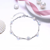 925 Silver Charm Bracelet Double Chains Cubic Crystal Women Mothers