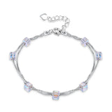 925 Silver Charm Bracelet Double Chains Cubic Crystal Women Mothers