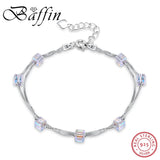 925 Silver Bracelets for Women Wedding Double Chains Charm Bracelet