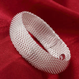 925 Silver Braided Bangle Women Wedding Anniversary Party Bracelet