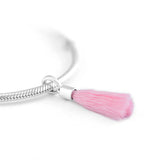 925 Silver Pink Fabric Tassel Charms for Bracelets