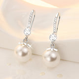 925 Silver Pearl Drop Earrings Women Zircon Gift