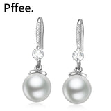 925 Silver Pearl Drop Earrings Women Zircon Gift