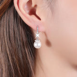 925 Silver Pearl Drop Earrings Women Zircon Gift