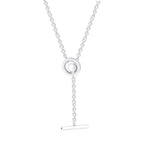 925 Silver Chain Necklaces Pave Circle Logo T-bar Heart Necklace for Women