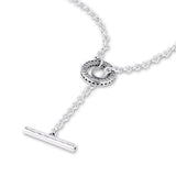 925 Silver Chain Necklaces Pave Circle Logo T-bar Heart Necklace for Women