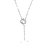 925 Silver Chain Necklaces Pave Circle Logo T-bar Heart Necklace for Women