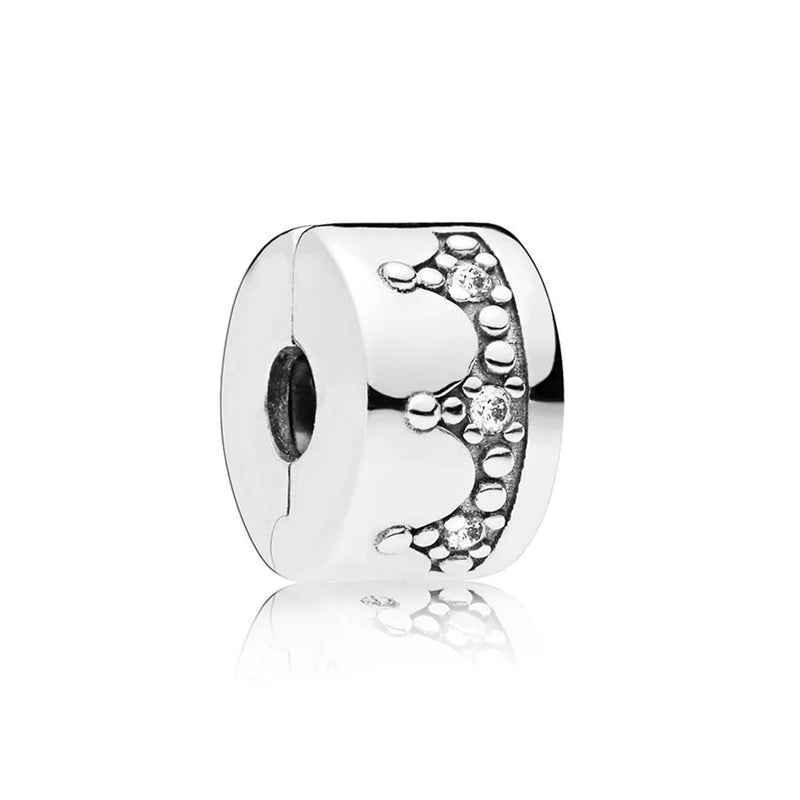 925 Silver Clear CZ Crown Clip Bead for Bracelet