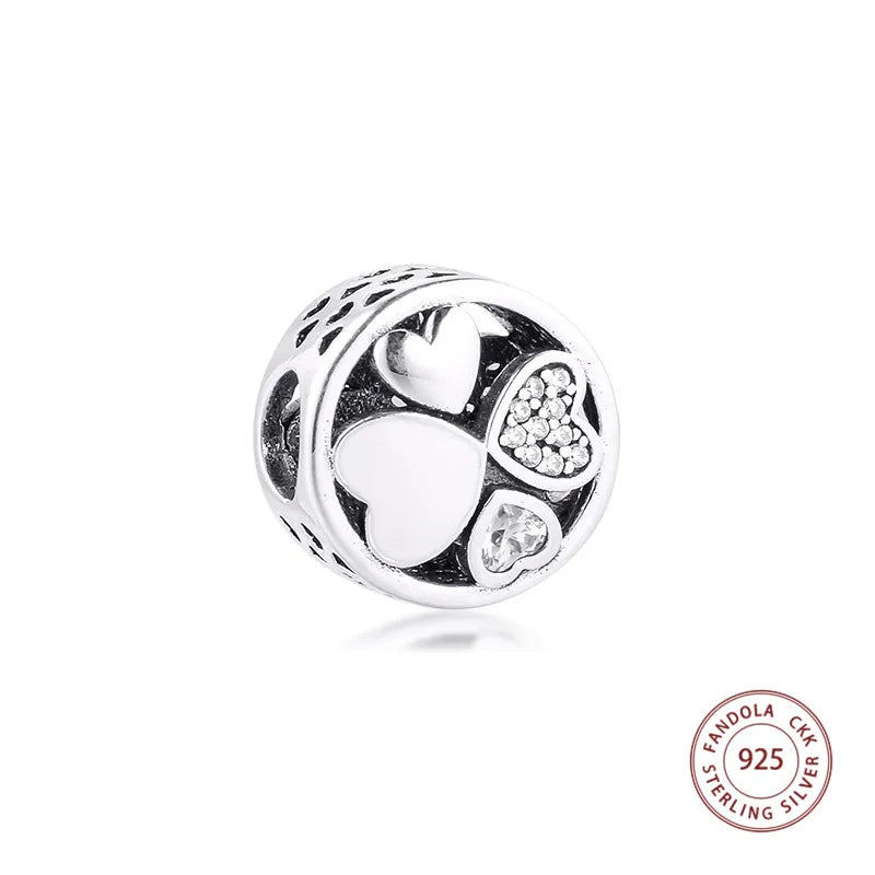 925 Silver Love Hearts CZ Beads Charms Bracelet Berloque