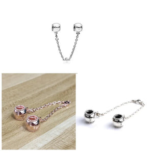 925 Silver Charm Heart Safety Chain Beads for Bracelets & Necklaces
