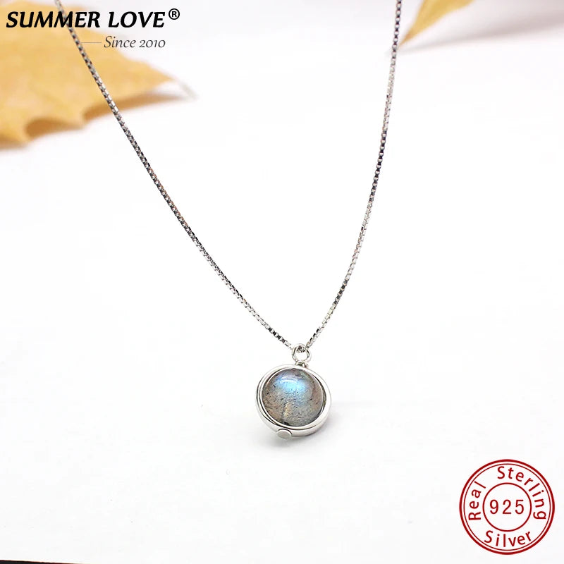 925 Silver Labradorite Pendant Choker Necklace for Women