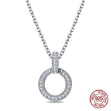 925 Sterling Silver Circle and Heart Charm Necklace for Women