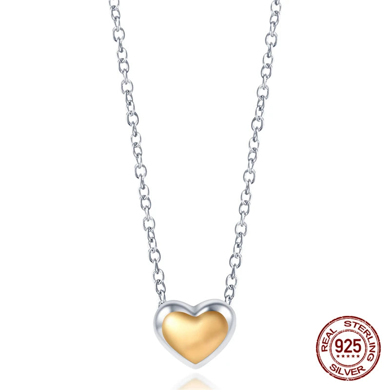 925 Sterling Silver Circle and Heart Charm Necklace for Women
