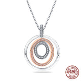 925 Sterling Silver Circle and Heart Charm Necklace for Women