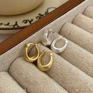 925 Silver Geometric Oval Hoop Earrings for Women Girls