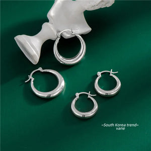 925 Silver Thick Hoop Earrings Women's Vintage Jewelry
