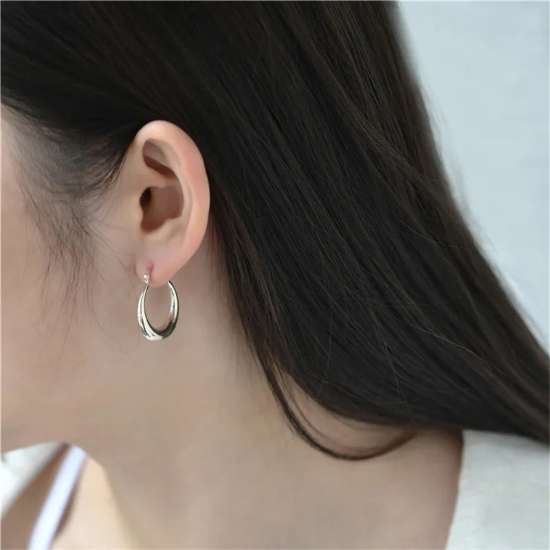 925 Silver Thick Hoop Earrings Women's Vintage Jewelry