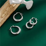 925 Silver Thick Hoop Earrings Women's Vintage Jewelry
