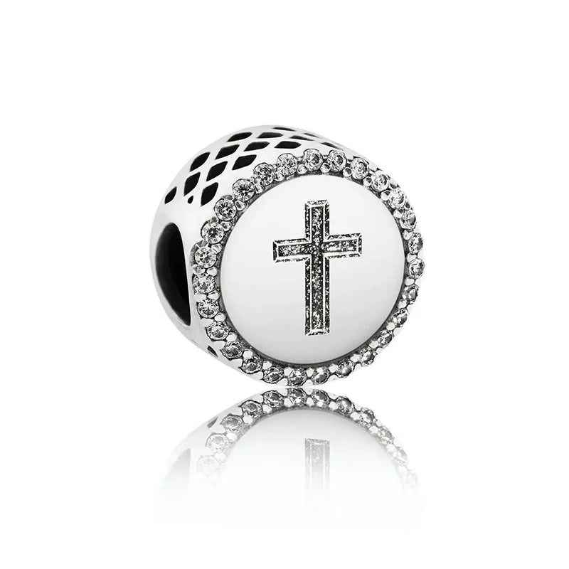 925 Silver CZ Faith Cross Charm for Bracelet Making